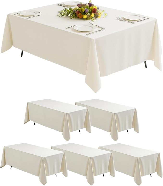 Goodluck 6 Pack Lvory Tablecloth 90 x 132 Inch – Rectangular Polyester Table Cloth, 6-8 Ft Tables – Reusable, Machine Washable Cover for Wedding, Birthday, Party Banquet and Event Decoration
