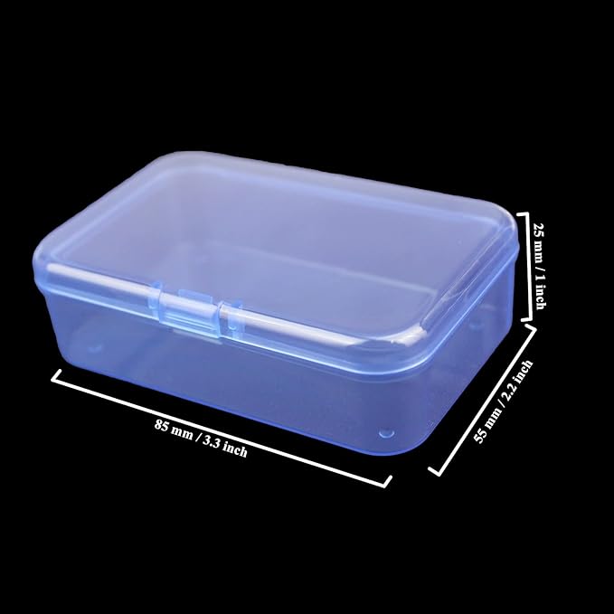 LJY 28 Pieces Rectangular Empty Mini Clear Plastic Organizer Storage Box Containers with Hinged Lids (3.3 x 2.2 x 1 inch, Blue)