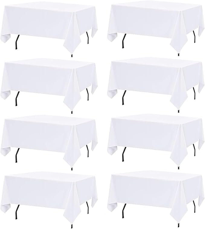 8 Pack White Table Cloth Rectangle Table Cloths for 6 Foot Rectangle Tables 60 X 102 Inch Washable Polyester Tablecloth for Weddings, Parties, Banquet, and Daily Use