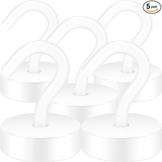 Neosmuk Magnetic Hooks, Cruise Ship Essentials, 40lb+ Heavy Duty Magnetic Hooks for Cruise Cabins, Refrigerator, Grill, Hanging, and Travel | Extra Strong Must-Haves Magnet Hook,White,Pack of 5
