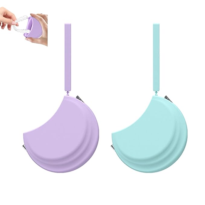 2 Pack Silicone Retainer Case with Vent Holes Lanyard Aligner Case Cute Portable Container Holder Night Guard Case for Travel Girl Women Men Kids (Purple+Blue)