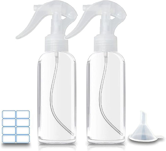 Small Spray Bottles, Hair Spray Bottle 3.5oz/100ml Clear Plastic Fine Mist Travel Size Mini Empty Bottle Set Refillable Reusable Liquid Container for Essential Oils Water Squirt (2 Pack)