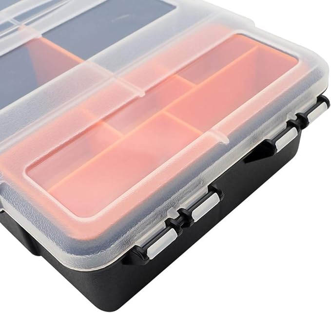 Small Tool Parts Box, Plastic Tool Storage Case, Home Hardware Organizer with Removable Dividers, Small Toolbox for Nails, Screws, Nuts and Bolts, 10-Compartment