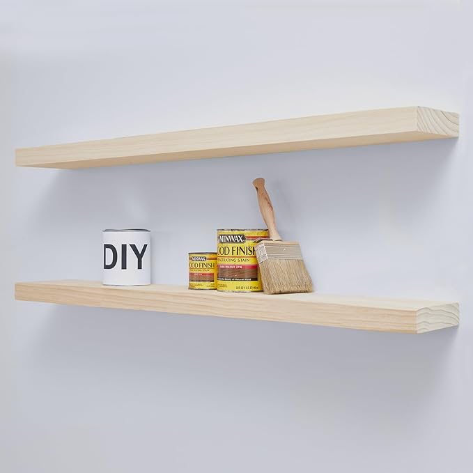Homeforia 42 inch Wood Floating Shelf, High-End Solid Natural Wood 42-inch Large Floating Shelves for Wall Mounted, Unfinished Wooden Floating Shelves, Heavy Duty Bracket, 42 X 6.5 X 1.75 in, Set of 2