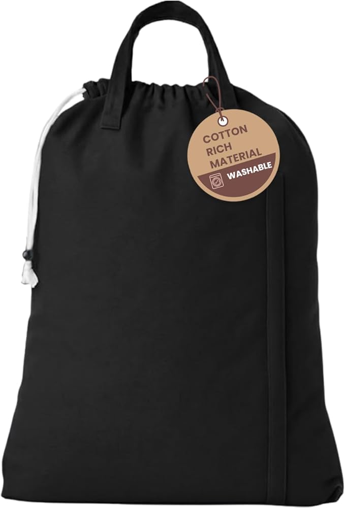 LFH Home Large Premium 1-Pack Cotton Canvas Laundry Bag with Drawstring and Handles, Heavy Duty, Multi-Use, and Washable for Home, Travel, College, or Storage, 24x36 - Black