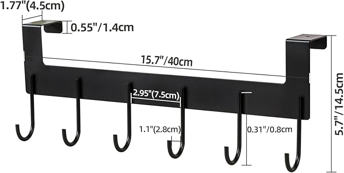 UDENIS Over The Door Hooks, Over The Door Hanger, Heavy Duty Metal Over The Door Towel Rack, Door Hooks for Hanging Coat, Towel, Bag, Robe - 6 Hooks(Matte Black 2Pcs)