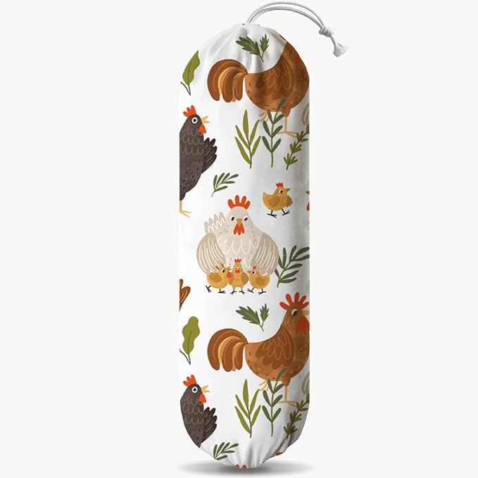 Chicken Animal Plastic Bag Holder, Funny Chickens Grocery Bags Storage Organizer, Reusable Shopping Bags Dispenser for Kitchens Pantry, Farmhouse Kitchen Decor Gifts, Kitchen Pattern Garbage Bag 46