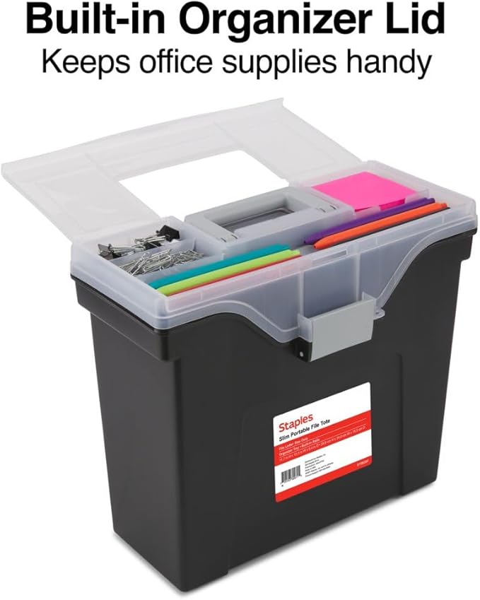 STAPLES Slim Portable File Tote, Letter Size, Black, 2/Pack