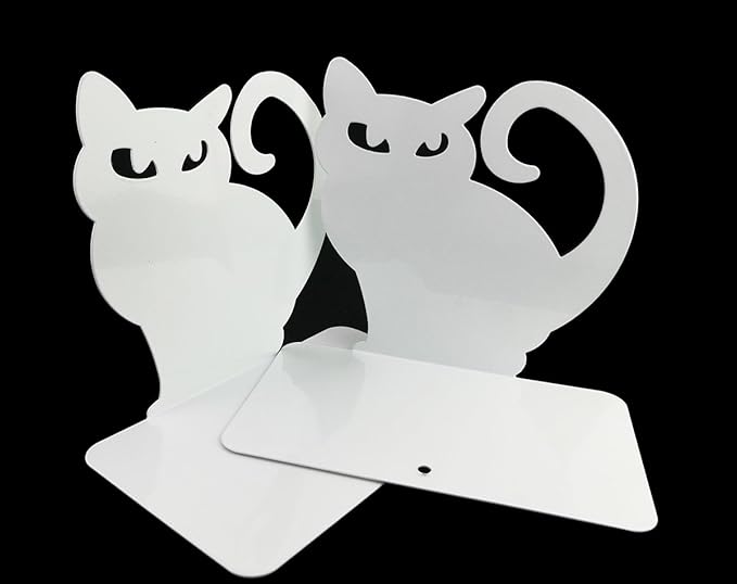 Winterworm Cute Vivid Lovely Persian Cat Nonskid Thickening Iron Metal Bookends Book Organizer for Library School Office Home Study Desk Organizer (White)