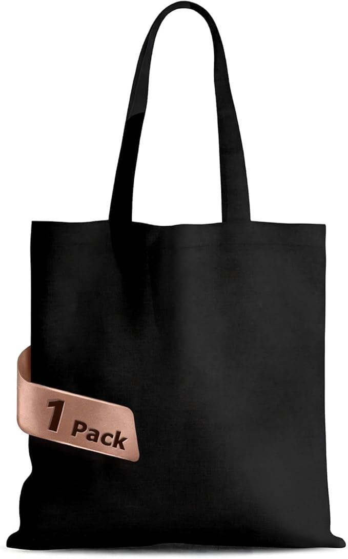 1 Pack Premium Canvas Reusable Tote Gift Bags,Made of Natural Canvas with Handle,Work,DIY,Shopping(Black*1)