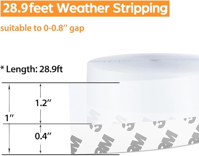 28.9 Ft Weather Stripping Door Seal Strip Tape,Silicone Door Draft Stopper,Self Adhesive Shower Door Bottom Seal, Door Insulation Strip for Door Frame Windows and Glass Gaps (Transparent, 25mm)