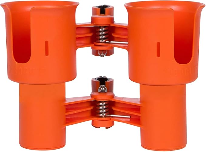 ROBOCUP, (Orange), Patented Clamp On Boat Cup Holder |Multifunction Dual Drink Caddy for Fishing Poles, Tools, Net, Gaff |Portable Storage for Boating, Beach, Umbrellas, Golf Carts, Strollers