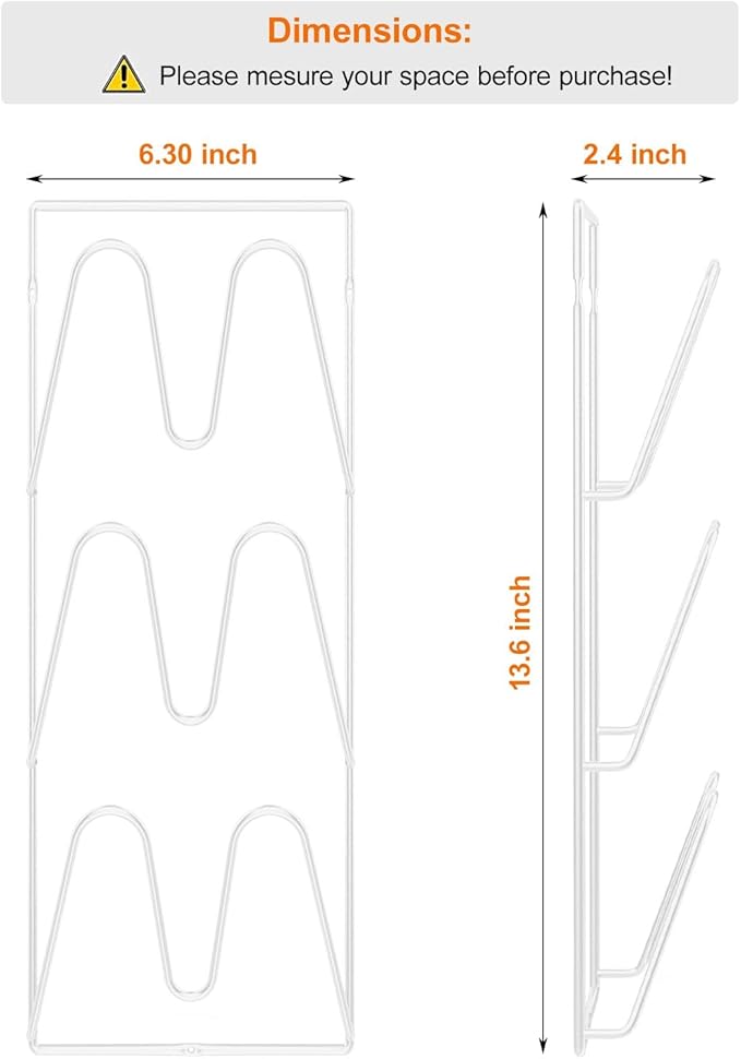 2 Pack Pot Lid Organizer Rack, 6-Tier Pot Lids Holder for Cabinet Door/Wall, No Drilling Adhesive Wall/Door Mounted Rustproof Pot and Pan Cover for Kitchen Storage, White