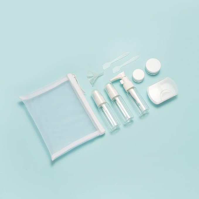 Travel Essestials 9 Piece Travel Kit, TSA Airline Carry-on Approved Size, Travel Bottles, Pill Case and Toiletry Bag Kit