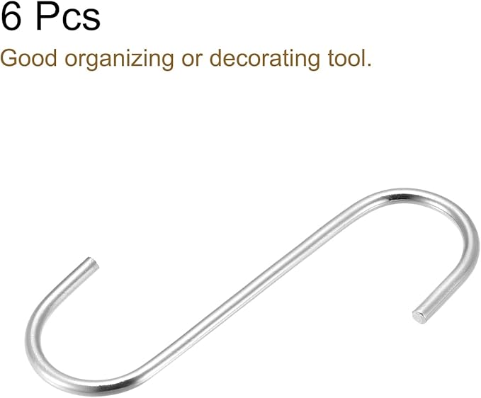 uxcell S Hanging Hooks, 4inch/110mm Extra Long Steel Hanger, Indoor Outdoor Uses for Garden, Bathroom, Closet, Workshop, Kitchen, Silver Tone, 6Pcs