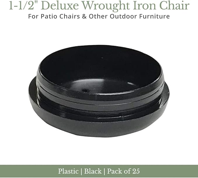 Jejavu 1-1/2" Deluxe Wrought Iron Chair Glides, Protect Your Outdoor Furniture, Chair Leg Floor Protectors, Floor Protector, Pack of 25, Black