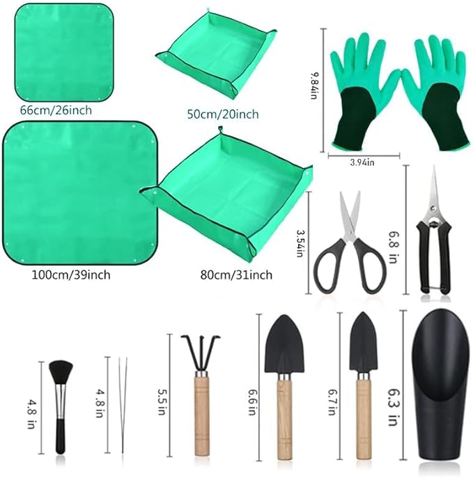 WNJ Plant Repotting Mat for Garden, 2 PCS Waterproof Potting Mats, Foldable Indoor Plant Mat, Portable Mini Garden Tool Set, 12 PCS Succulent Garden Tool Set,Square Garden Potting Tray,Gifts for Women