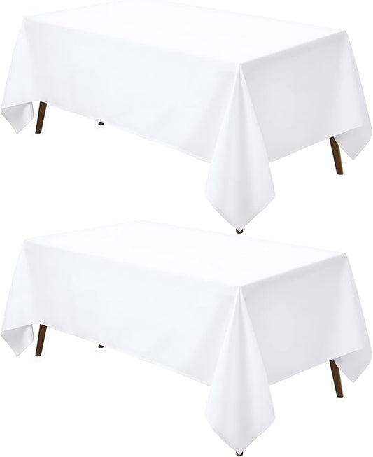 Utopia Kitchen Rectangle Table Cloth 2 Pack(90x132 Inches, White), Tablecloth Machine Washable, Polyester Table Cover for Dining, Buffet Parties, Picnics, Events, Weddings and Restaurants
