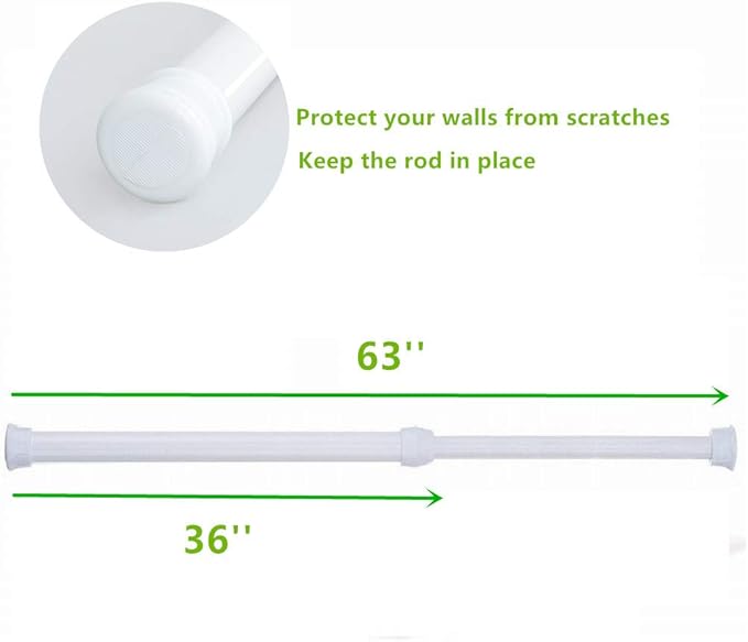 1 Piece 36 to 63 Inch Tension Rod, 1 Inch Diameter Spring Tension Shower Rod for Bathroom Bathtub Closet Shower Curtain Rods, Adjustable Room Divider