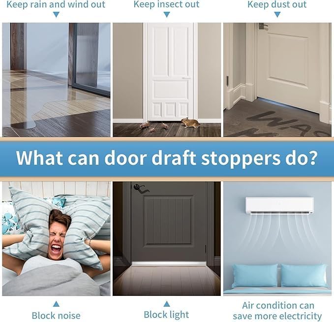 Hojoy 6 Pack Under Door Draft Stopper, Adjustable Door Sweep Anti-Collision Strong Adhesive Weather Stripping Tape Soundproof Draught Stoppers 2" W x 39" L, Black