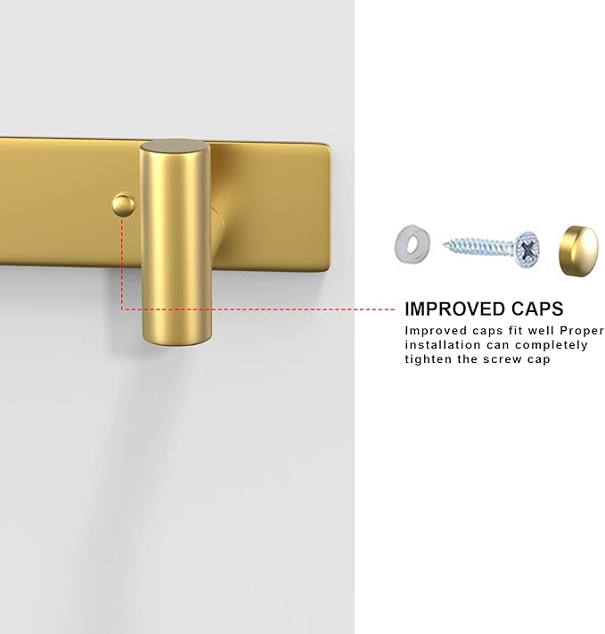 VAEHOLD Hat and Coat Wall Mount Rack - Hooks for Robes, Bags, Keys, and Towels - Bathroom Towel Hanger Organizer (Gold, "T" Shape 3 Hooks 1 Pack)