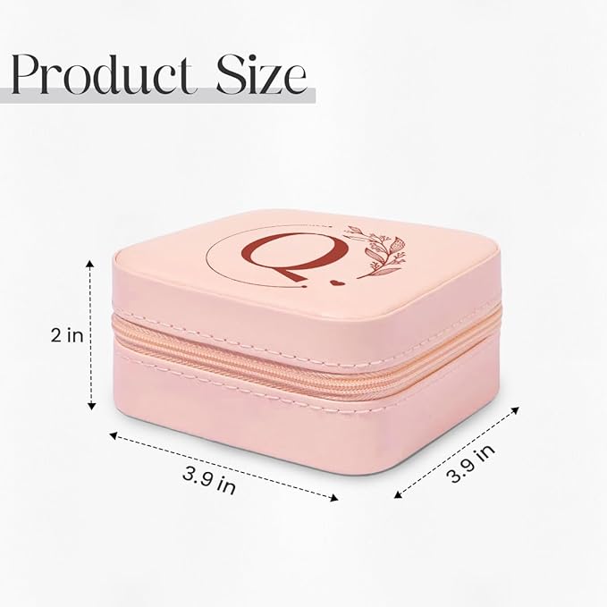 SANDJEST Personalized Jewelry Box, Pink Small Travel Jewelry Box with Initial Q, Monogrammed Jewelry Case Organizer for Girls Women Teen, Mini Travel Essentials Gifts for Christmas Birthday