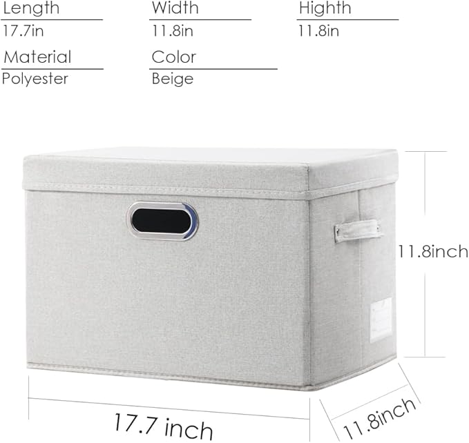 PRANDOM Large Collapsible Storage Bins with Lids [3-Pack] Fabric Foldable Storage Boxes Organizer Containers Baskets Cube with Cover for Home Bedroom Closet Office Beige (17.3x11.8x11.8)