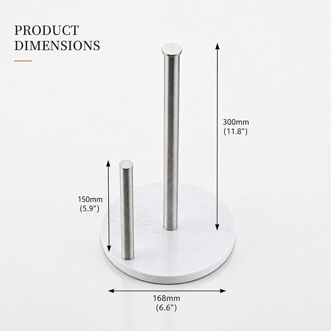 Brushed Nickel Paper Towel Holder,Stainless Steel Paper Towel Holder for Kitchen Roll Organize, Standard or Jumbo-Sized Roll Paper, Countertop Roll Dispenser with Marble Base
