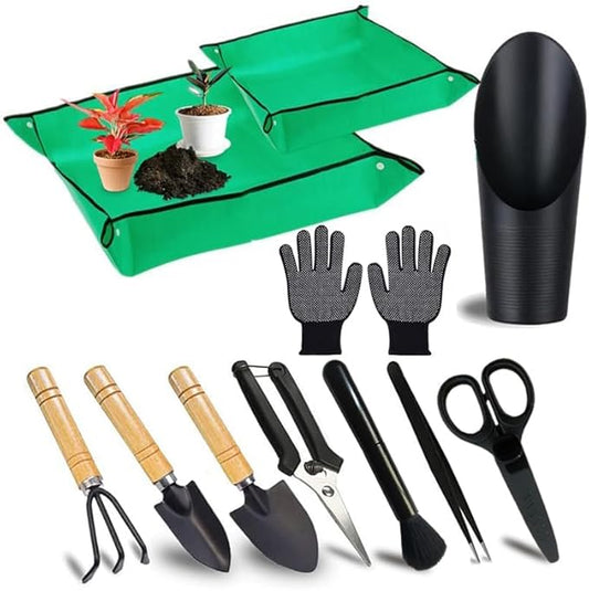 WNJ Plant Repotting Mat for Garden, 2 PCS Waterproof Potting Mats, Foldable Indoor Plant Mat, Portable Mini Garden Tool Set, 12 PCS Succulent Garden Tool Set,Square Garden Potting Tray,Gifts for Women