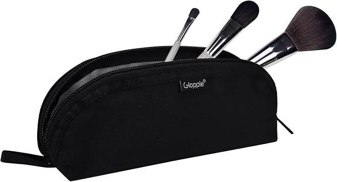 Gloppie Makeup Brush Holder Travel, Small Make Up Brush Organizer Pouch - Make Up Brush Traveling Case Portable Cosmetic Pouch, Holds 10 Brushes, Perfect for Traveling and Organization, Black