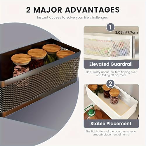 1 Magnetic Spice Rack For Refrigerator Hanging Shelf Wall Mount Kitchen Gadgets Shelves Magnet Organization (White, 13.8''L*5.1''W*3.9''H)