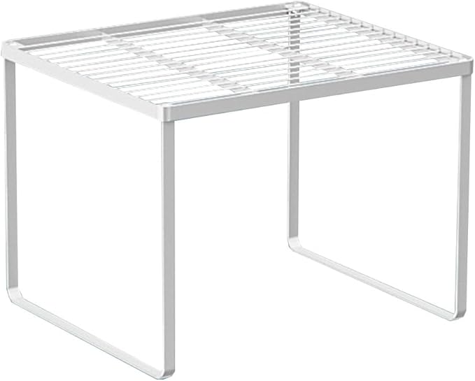 Kitchen Cabinet Storage Shelf Stackable Wire Spice Rack Organizer Heavy Duty Space Saver for Bathroom Bedroom Closet Laundry Room Office Countertop - White, Pack 1