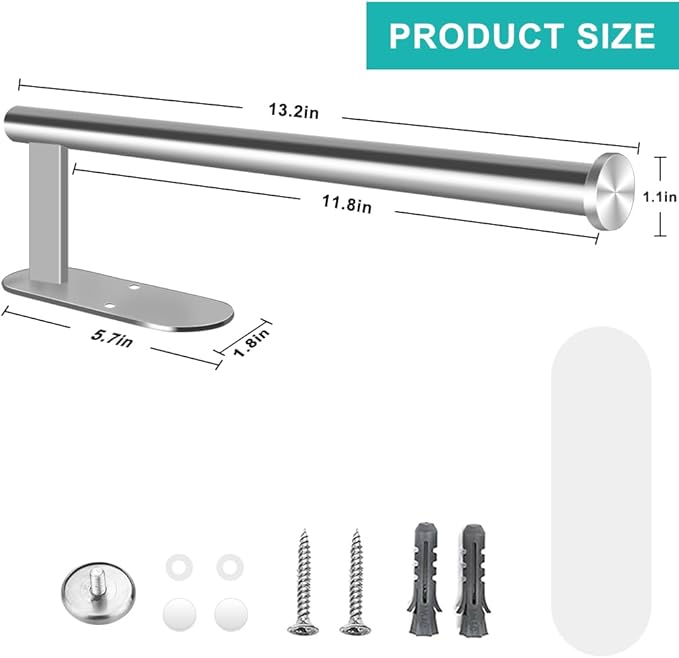 MGahyi Paper Towel Holder Wall Mount, Self Adhesive Or Drilling Paper Towel Holder Under Cabinet, 13.2 inch Stainless Steel Kitchen Paper Towel Roll Rack, Bathroom Towel Roll Hanger(Silver, Rectangle)