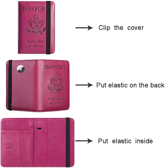 Airtag Passport Holder Cover Wallet Travel Essentials RFID Blocking Leather Card Case International Must Haves Travel Accessories for Women Men(119#Purple)