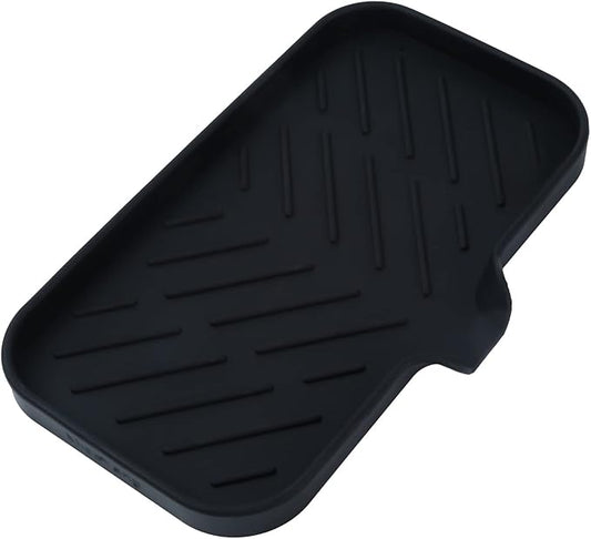 Silicone Bathroom Soap Dishes with Drain Spout-Bathroom and Kitchen Sink Organizer,Sponge Holder,Dish Soap Tray,Perfect for Dispenser,Scrubber,Bottle,Cup on Sink or Counter-Black 9.6"×5.3"