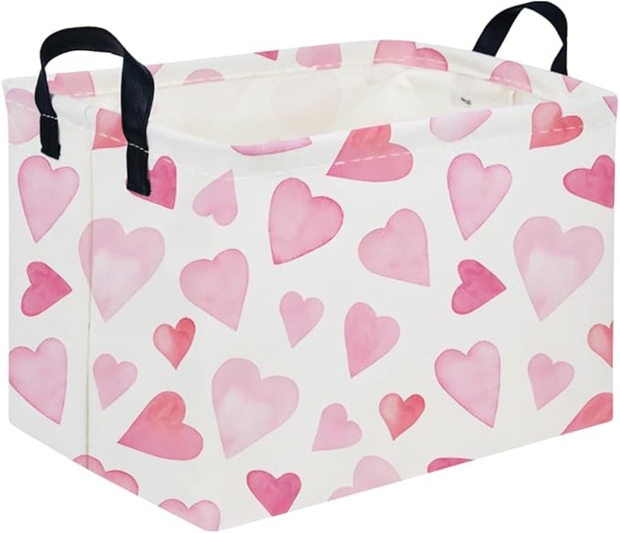 Rectangular Pink Valentine's Day Gift Basket,nursery basket,Pink girls gift baskets,kids toy storage Bin, Love Heart Room Decor for Home,Shelf Baskets(Pink love)