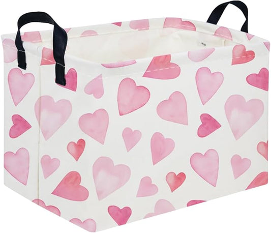 Rectangular Pink Valentine's Day Gift Basket,nursery basket,Pink girls gift baskets,kids toy storage Bin, Love Heart Room Decor for Home,Shelf Baskets(Pink love)