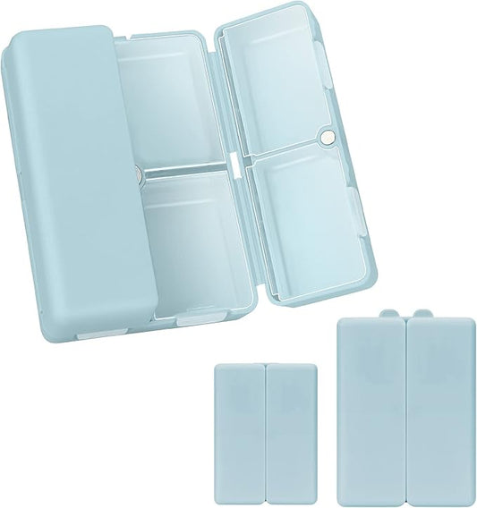 FYY 2 Pcs Daily Pill Organizer, 7 Compartments Portable Pill Case Travel Pill Organizer,[Folding Design] Pill Box for Purse Pocket to Hold Vitamins,Cod Liver Oil,Supplements and Medication-Blue