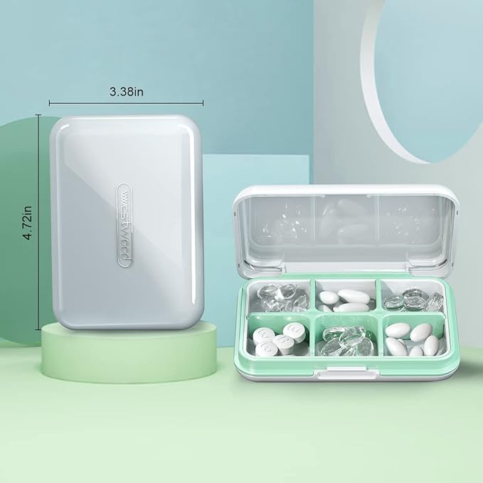 Daily Pill Organizer, Pill Box for Purse - Dtouayz Travel Pill Case, Vitamin Supplement and Medication Dispenser Waterproof 6 Compartment Medicine Holder, Weekly Large Pill Container