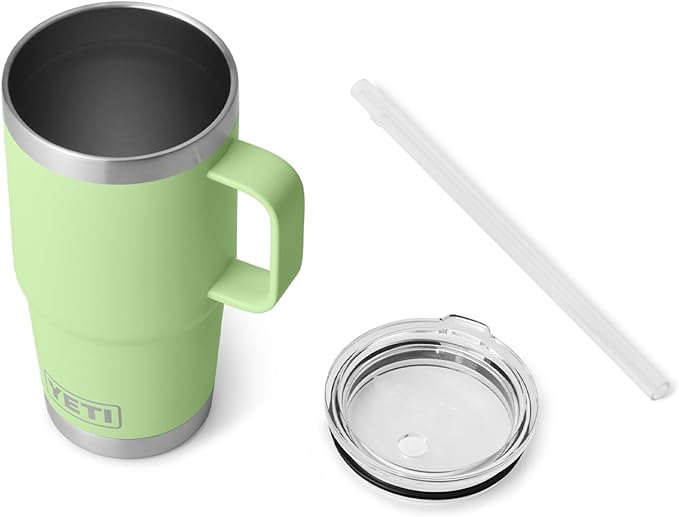 YETI Rambler 25 oz Tumbler with Handle and Straw Lid, Travel Mug Water Tumbler, Vacuum Insulated Cup with Handle, Stainless Steel, Key Lime