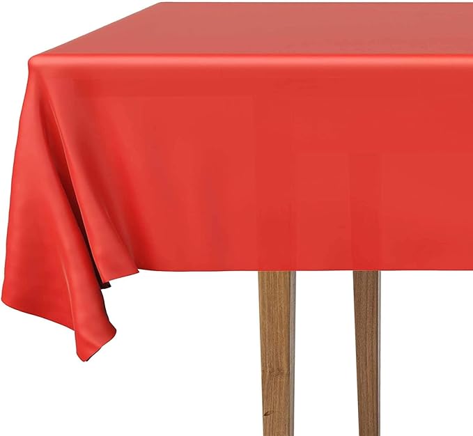 DecorRack 12 Rectangular Tablecloths BPA-Free Plastic, 54 x 108 inch, Dining Table Cloth, Rectangle Table Cover for Parties, Picnic, Camping and Outdoor, Disposable or Reusable, Red (12 Pack)