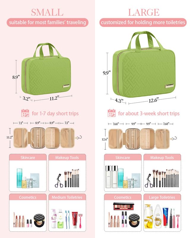 HOTOR Travel Toiletry Bag - Hanging Toiletry Bag for Women & Men, Makeup Bag/Big Compartment, Waterproof for Travel Accessories, Travel Essentials, Medium, Avocado Green