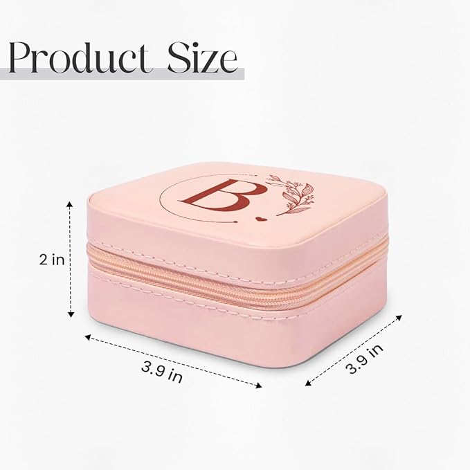 SANDJEST Personalized Jewelry Box, Pink Small Travel Jewelry Box with Initial B, Monogrammed Jewelry Case Organizer for Girls Women Teen, Mini Travel Essentials Gifts for Christmas Birthday
