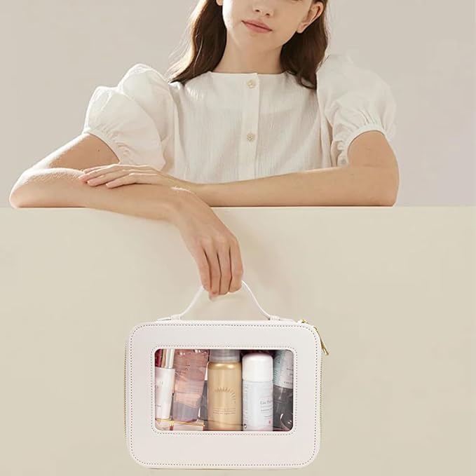 Clear Makeup Bag, TSA Approved Toiletry Bag Travel Makeup Case Clear Cosmetic Travel Bag Small Makeup Pouch Organizer Waterproof Portable Car Essentials for Women