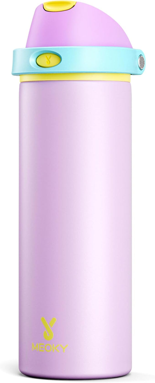 24 oz Insulated Water Bottle with Straw: Meoky Stainless Steel Metal Water Bottle with 2-in-1 Lid - Leak Proof, Cold for 24 Hours, Fits in Car Cup Holder, BPA-Free for Gym Travel Sports, Mauve