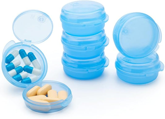 Small Pill Case for Purse Pocket (6 Pack), Double-Layer Pill Box, Portable Medicine Organizer Travel Pillbox, Cute Pill Container Holder,Multifunctional Mini Storage Box (Blue)