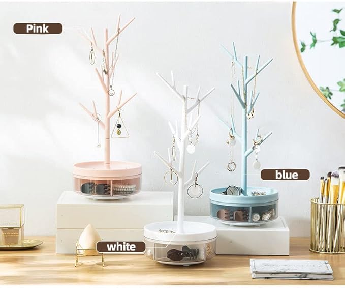 Branch Jewelry Rack With Rotatable Base and Storage Box Tree Tower Rack Hanging Organizer for Ring Earrings Necklace Bracelet,Suitable for living rooms, bathrooms,offices,etc.