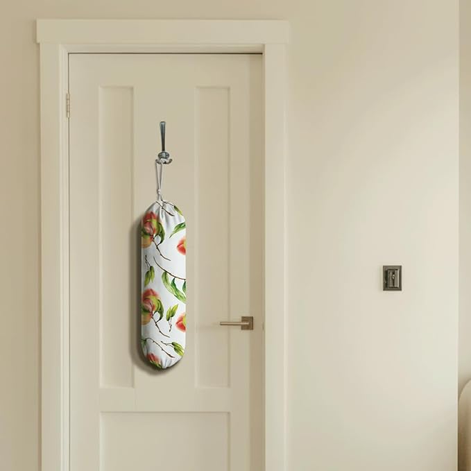 Peach Plastic Bag Holder, Canvas Grocery Bags Organizer for Home Kitchen Pantry, Plastic Bags Storage Container Dispensers, Home Kitchens Decor Gifts, Kitchen Pattern Garbage Bag 49
