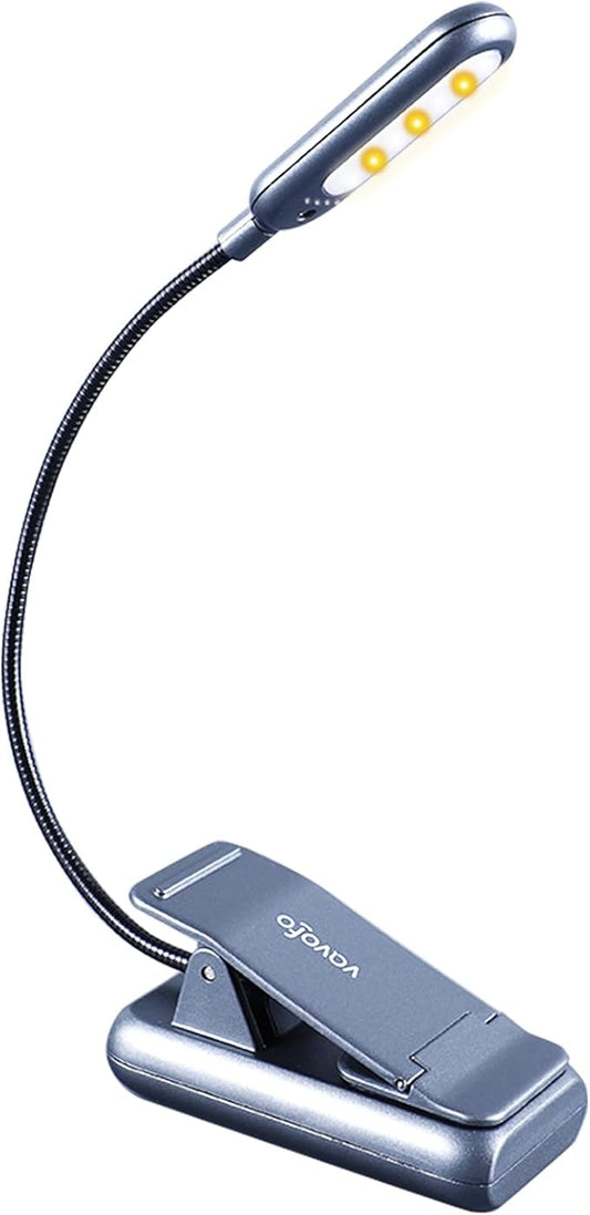 VAVOFO Rechargeable Book Light for Reading in Bed Kids, 7 LED Reading Light with 9-Level Warm Cool White Daylight, Eye Care Lamp with Power Indicator for Bookworms (Metallic Grey)