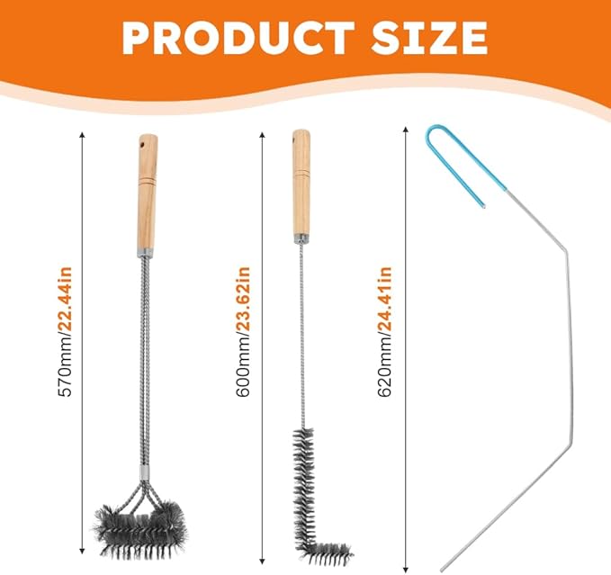 3PCS Brass Bristles Fryer Cleaning Tools L Shaped Fryer Cleaning Brush Long Handle Fryer Basket Cleaning Brush,Deep Fryer Cleanout Rod,Bristles for Grill BBQ Cleaning